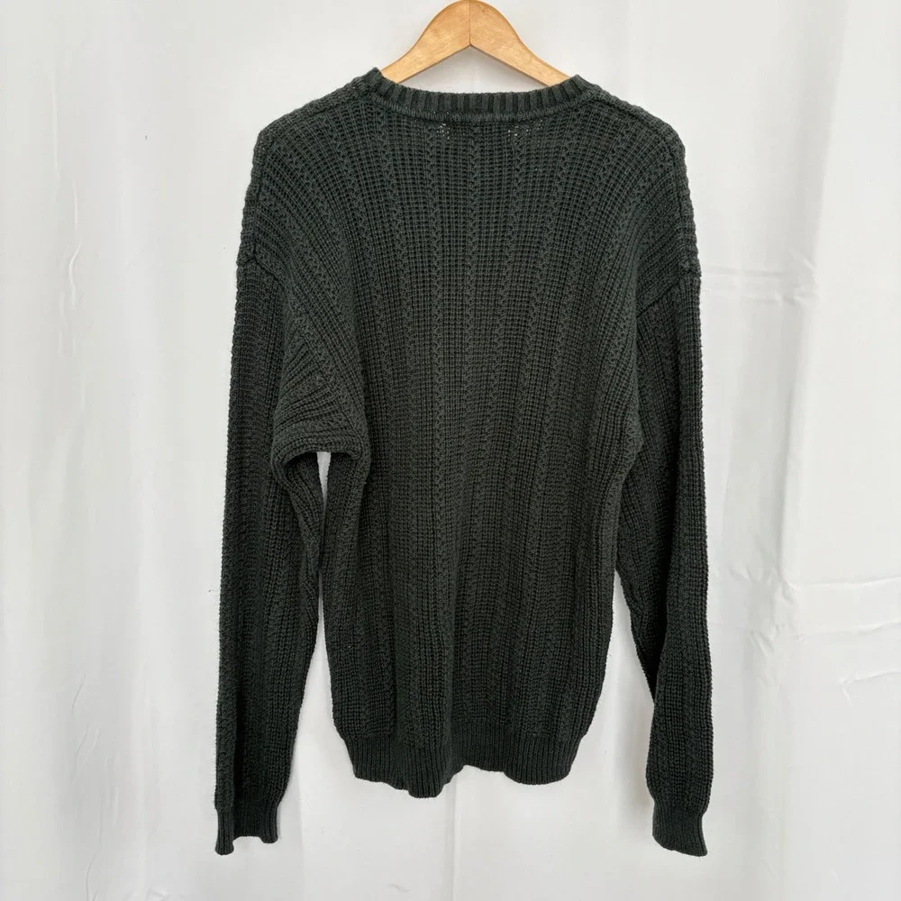 River Trader Mens Dark Green Waffle Fisherman Crewneck Sweater Grandpa Core Sz L